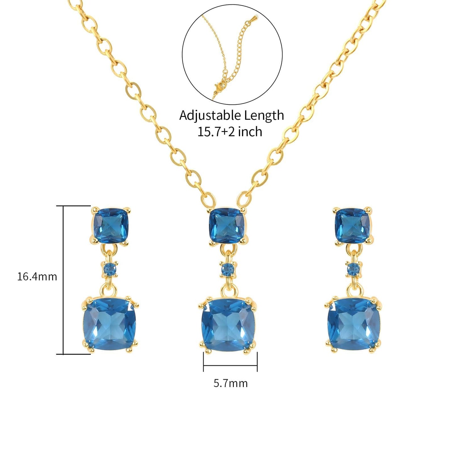 TaYolnFaSo Blue Cubic Zirconia Jewelry Sets for Women 14k Gold Plated Cushion-Cut Necklace Earring Set Blue JCZ ewelry Birthday Gifts for Mother