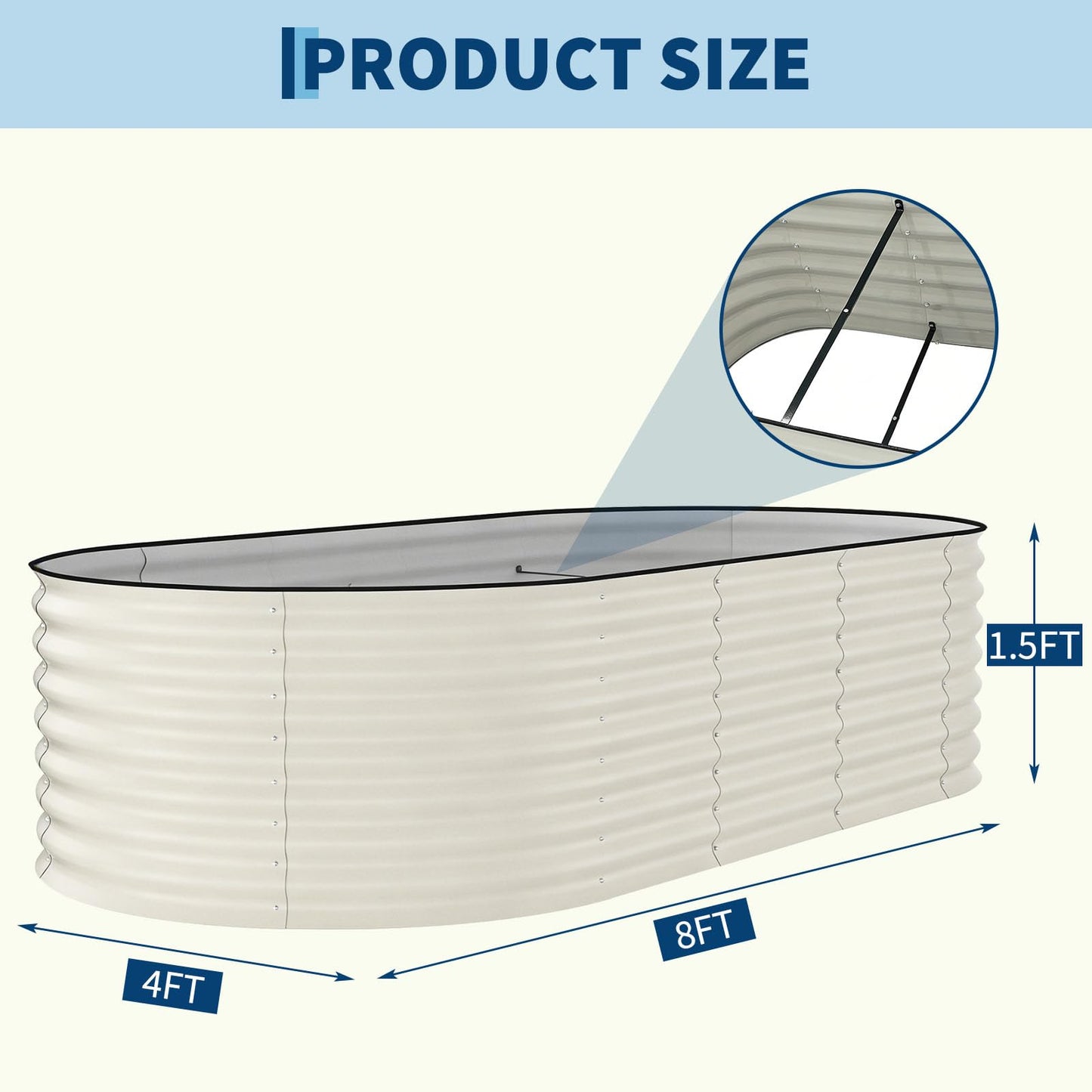 Garvee 2 Pack 8x4x1.5ft Galvanized Raised Garden Bed Kit, Oval Metal Planter Boxes with Anti-Cut Safety Edges, Rust-Resistant Deep Root Planters for Outdoor Vegetables, Flowers, Herbs, Beige