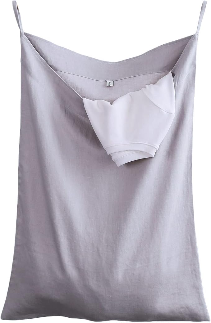Amazhiyu Pure Linen Over The Door Laundry Hanging Hamper Bag