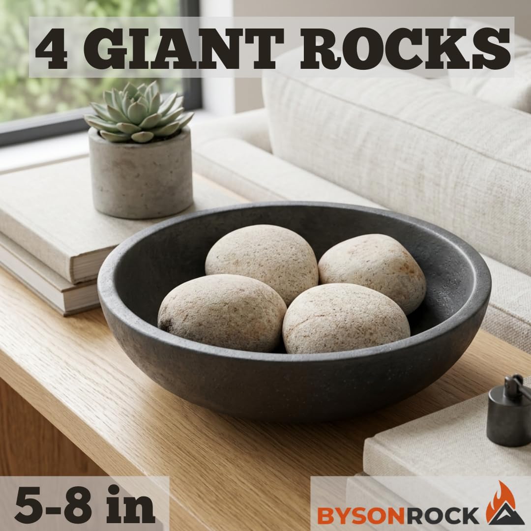 BYSONROCK Giant Natural Beige Beach Rocks, 4 Large Stones, Size 5-8 Inch, (10–14 lbs), Large Decorative Garden Rocks for Landscaping, Planters, Aquariums & Painting