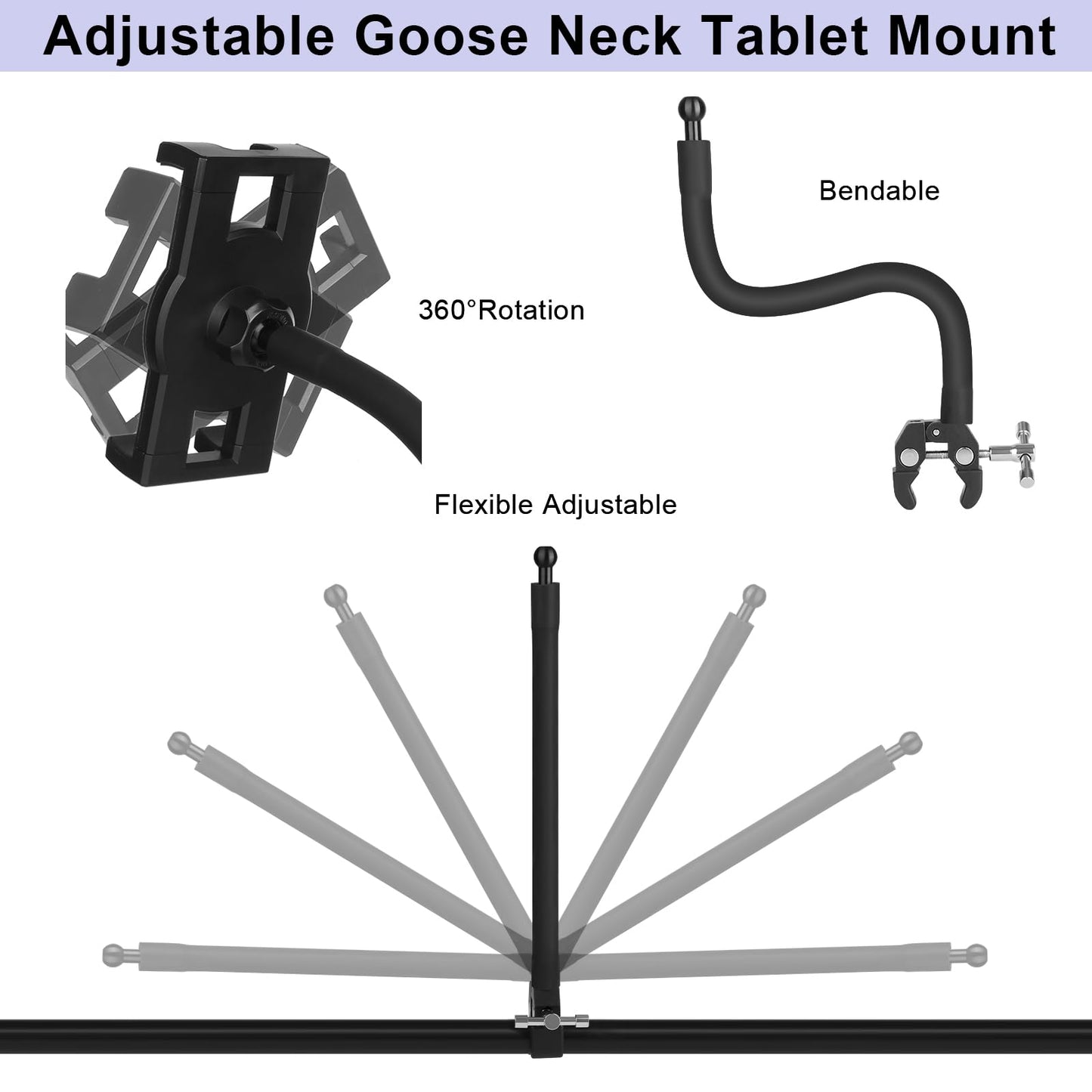 Mippko Tablet Holder for Treadmill/Elliptical/Spin Bike/Peloton/Indoor Cycle,Gooseneck Arm Super Crab Clamp Mount Compitable with 4.7~12.9" iPad/Nexus/LG G Pads/e-Reader/Switch/iPhone