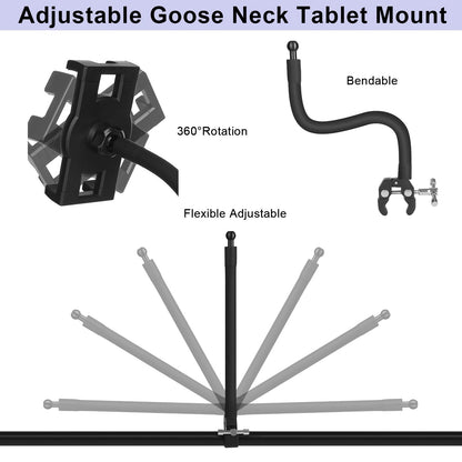 Mippko Tablet Holder for Treadmill/Elliptical/Spin Bike/Peloton/Indoor Cycle,Gooseneck Arm Super Crab Clamp Mount Compitable with 4.7~12.9" iPad/Nexus/LG G Pads/e-Reader/Switch/iPhone
