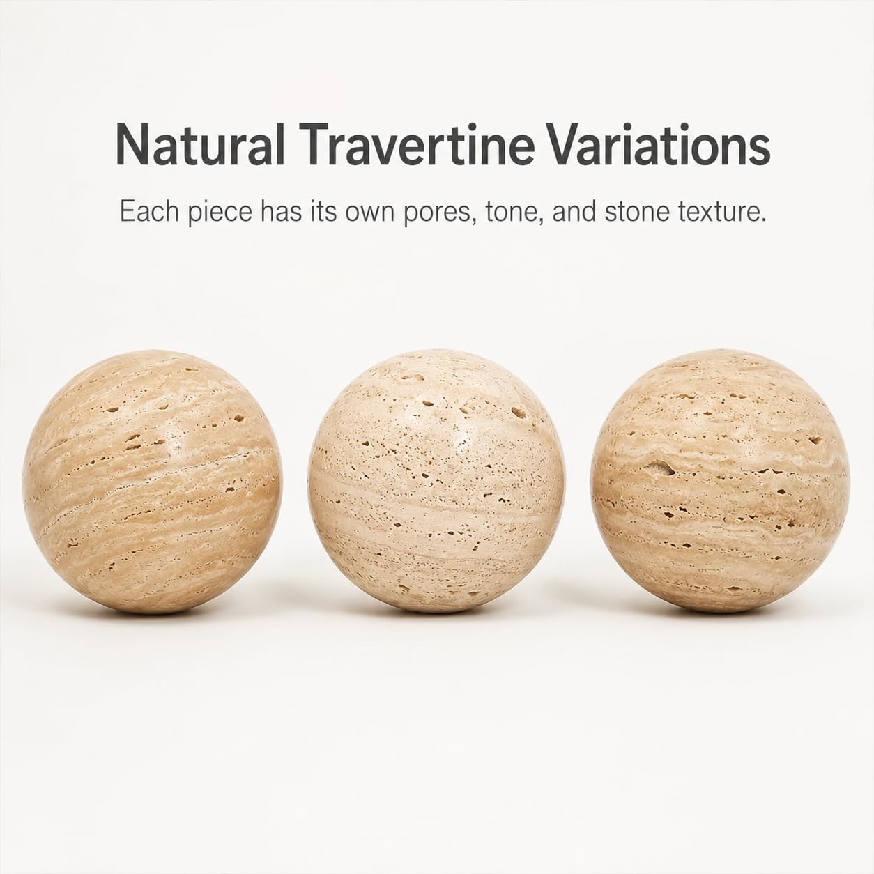 Artisanal Abode Natural Travertine Decorative Sphere, 4.72 Inch Stone Ball Decor, Hand-Polished Beige Orb Accent for Coffee Table, Console, Shelf and Living Room