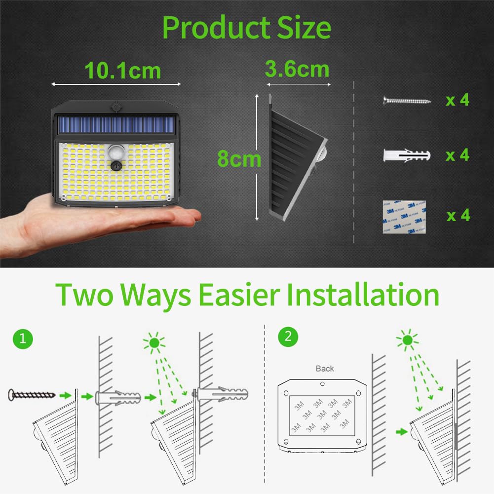 CLAONER Solar Security Lights Outdoor, Motion Sensor Light 3 Lighting Modes Solar Powered LED Lights IP65 Solar Wall Lights for Yard Garage Garden Fence Door (4 Pack)