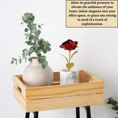 Rose Gift Box with Golden Love Stand – Romantic Artificial Flower Arrangement with Carry Bag for Valentine’s Day, Anniversary, Birthday & Special Occasions (Red)