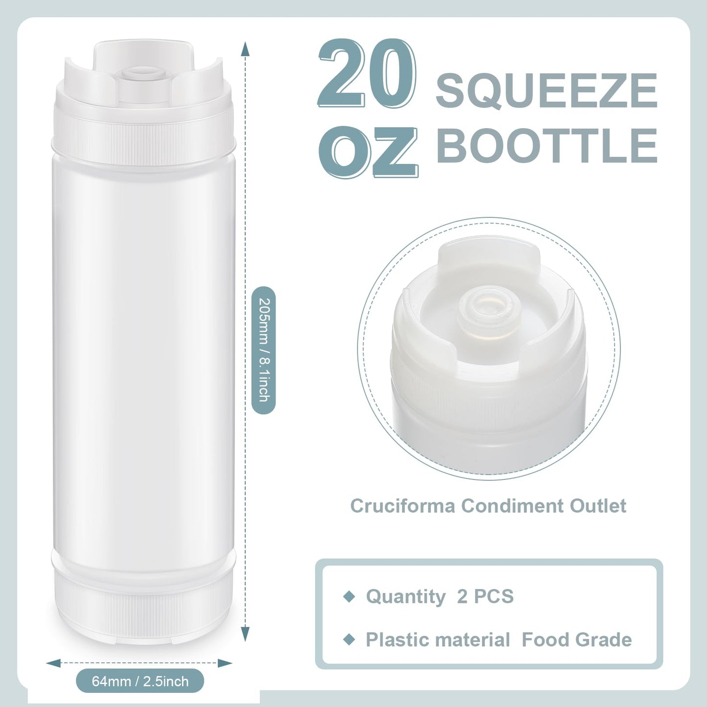 Didaey 2 Pcs 20 oz Inverted Plastic Squeeze Bottles, Refillable Tip Large Valve Dispenser Condiment Squeeze Bottle for Sauces Ketchup Sour Cream Self Sealing Syrup Dispenser for Restaurants (White)