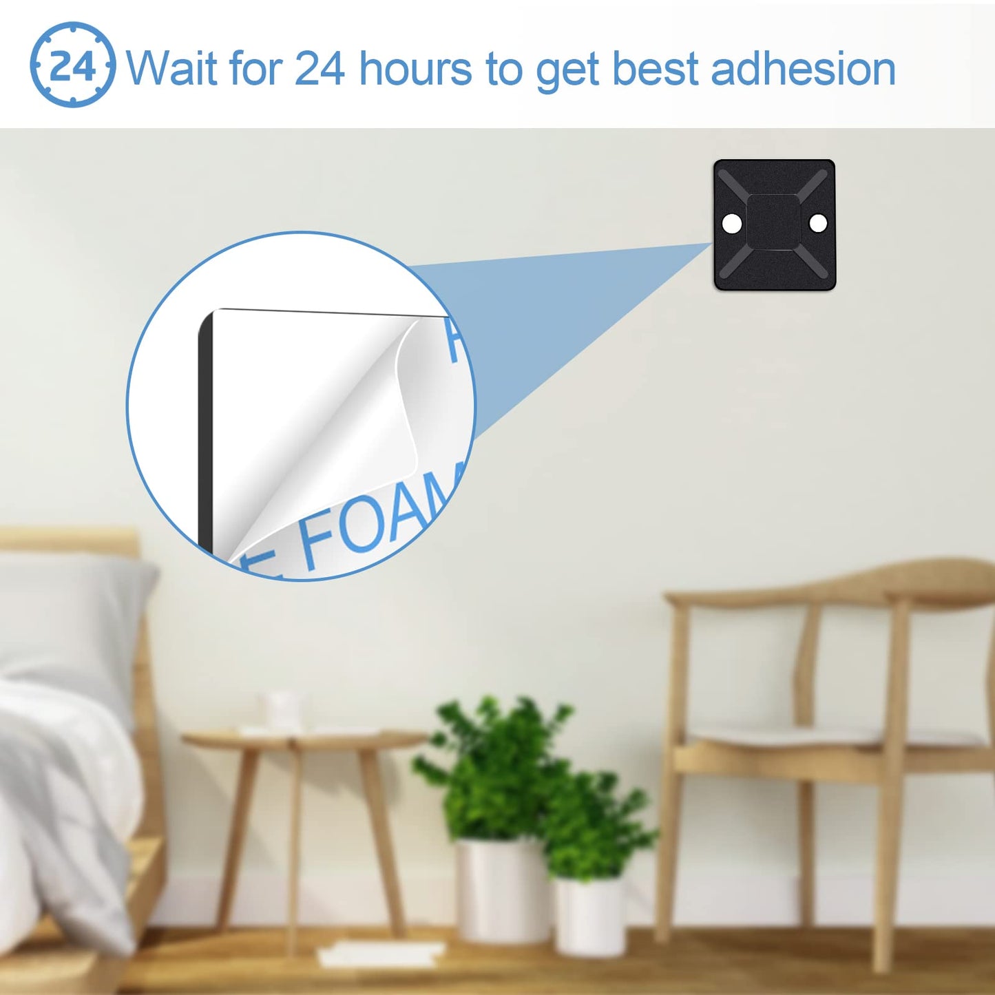 Zip Tie Mounts - SeuYeugX 100PCS Cable Self Adhesive Mounts Set for Wire Management with Stick Pads Anchors Clips Squares Holders (Black)