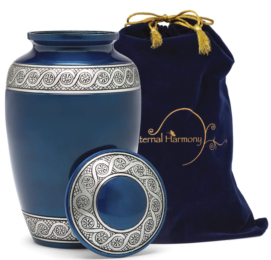 Eternal Harmony Cremation Urn for Human Ashes | Memorial Urn Carefully Handcrafted with Elegant Finishes to Honor and Remember Your Loved One | Adult Urn Large Size with Beautiful Velvet Bag (Blue)