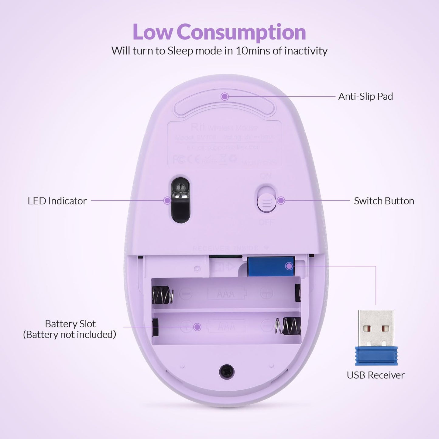 Rii Wireless Mouse RM700 2.4G Silent Mouse with USB Nano Receiver for Laptop,PC,Mac,Chromebook,Windows (Pink)