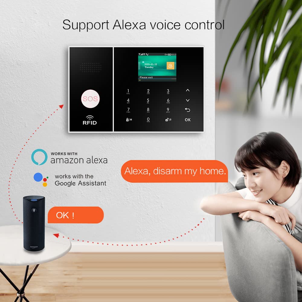 Alarm System for Home Security,WiFi+GSM 4G DIY Alarm Kit with Phone APP Alert, Door/Window Sensor, Remote, Compatible with Alexa and Google for House, Apartment