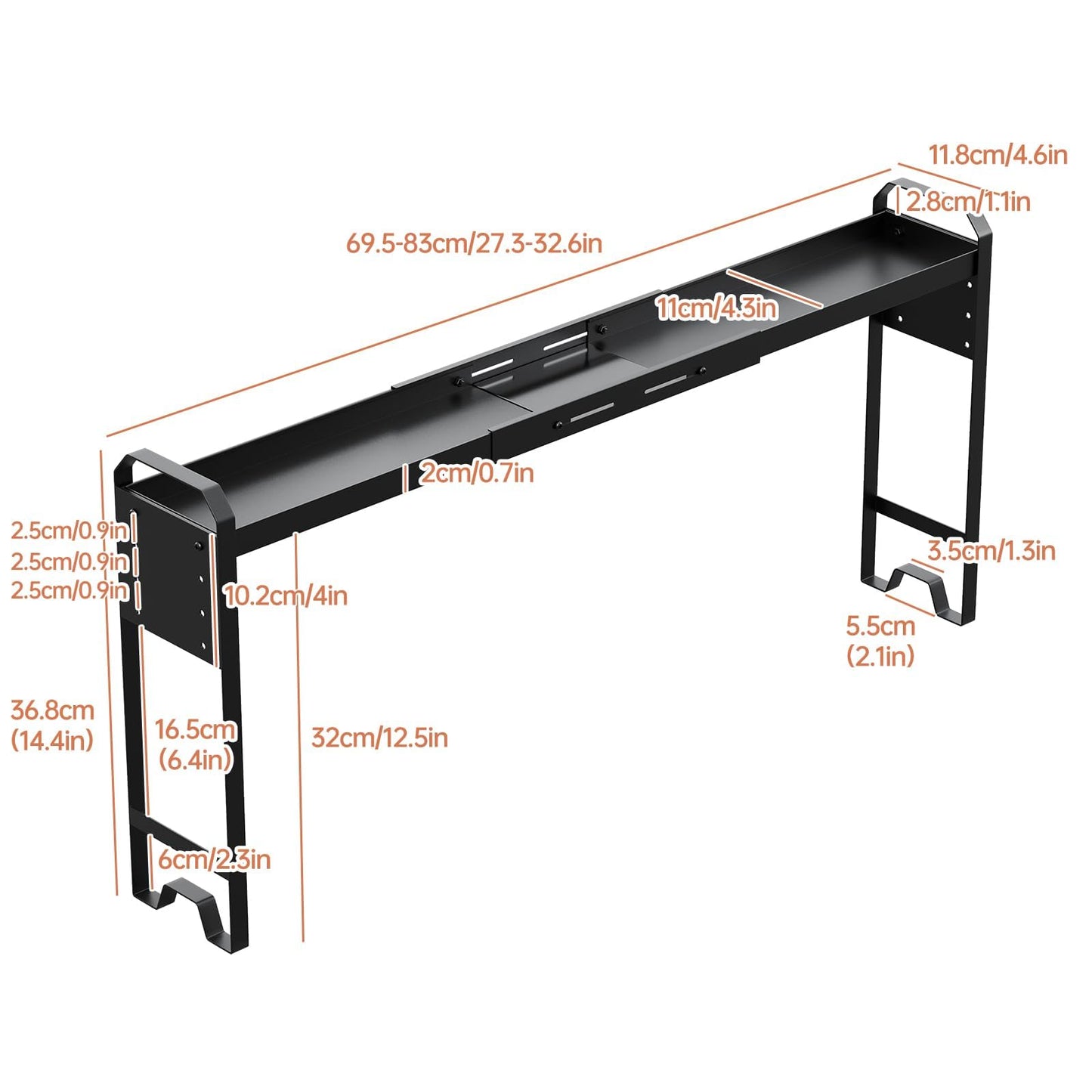 Kitchen Spice Rack Over The Stove, Shelf for Back of Stove, Stove Top Shelf for Seasoning Organizer, Over Oven Shelf, Countertop, Expandable Length 27.3''-32.6'', 4 Adjustable Height (Black, Normal)