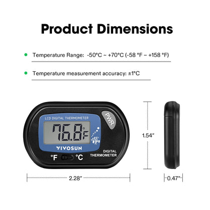 VIVOSUN 4-Pack LCD Digital Aquarium Thermometer Fish Tank Water Terrarium Temperature with Suction Cup for Turtle