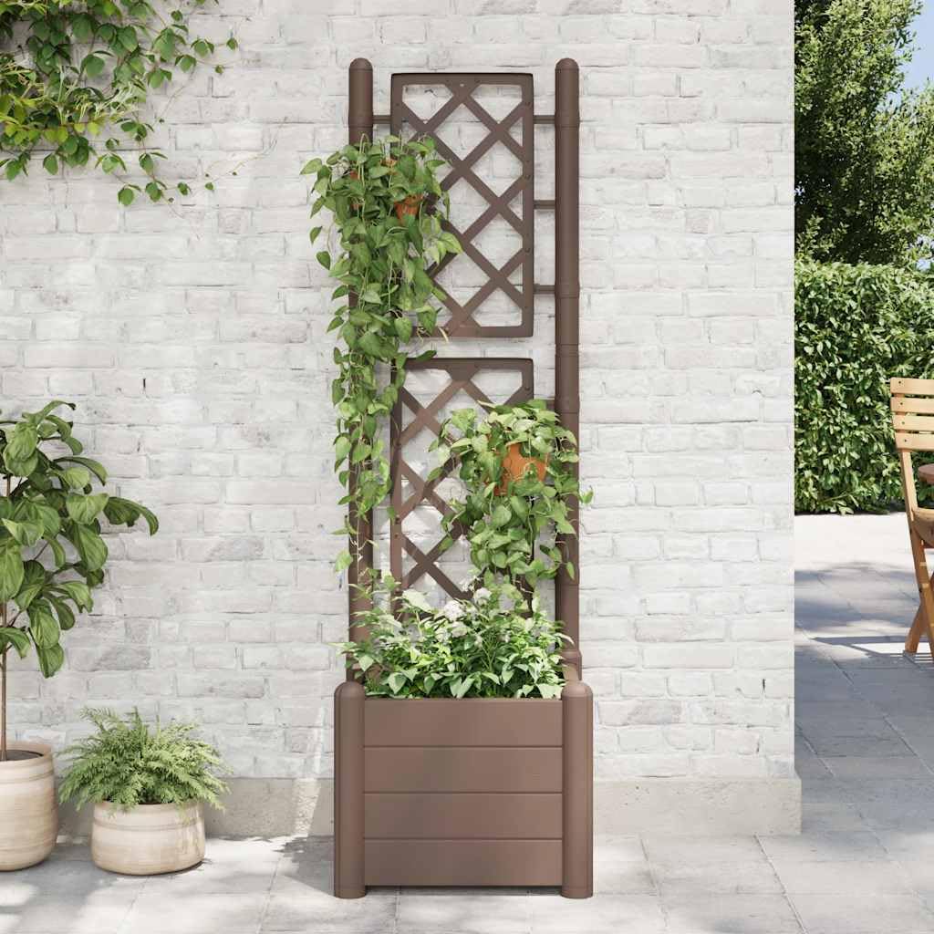 Qnhdfrt Large Planter Box with Trellis, Square Raised Garden Bed for Vegetables Flowers Plants, Mocha Brown Elevated Planter Box Outdoor Indoor, Durable Polypropylene for Patio Balcony Garden