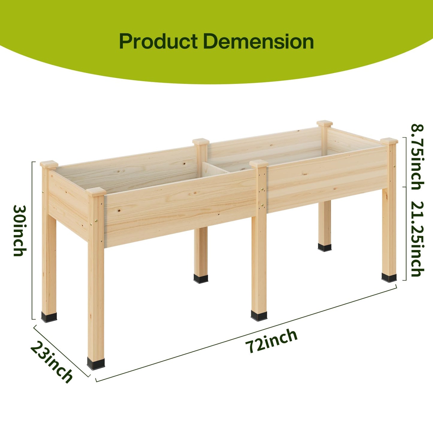 ZIENLIFE Wood Raised Garden Bed, 72x24x30in Elevated Wooden Planter Box with Legs Standing Growing Bed for Backyard, Patio, Balcony with Bed Liner, 200 Pound Capacity