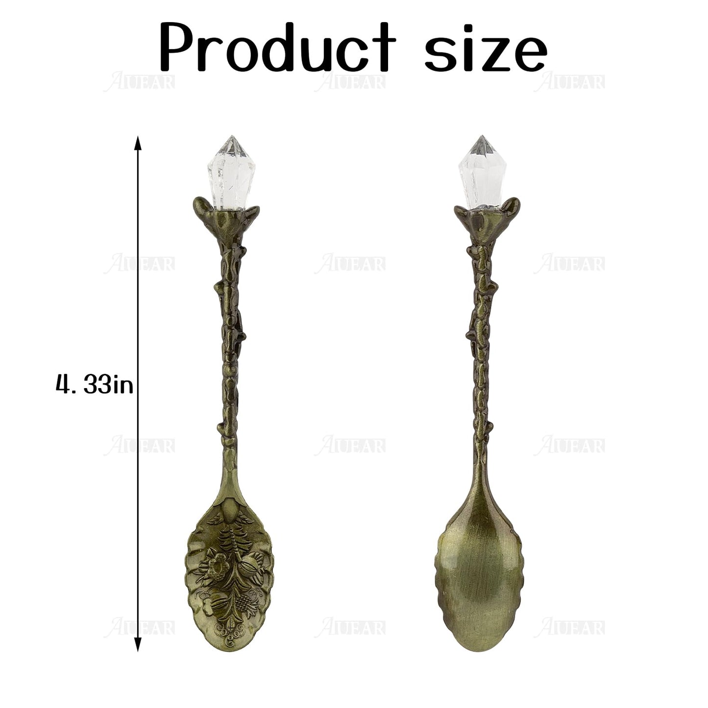AUEAR, Retro Crystal Antique Alloy Spoon Coffee Tea Dessert Mini Ice Cream Decorative Spoons Set for Home Office (10 Pack)