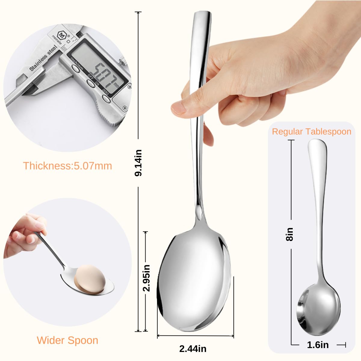 Serving Spoons Set Stainless Steel 9.14 Inch Serving Utensils for Buffet Catering Dishwasher Safe (12-pieces, Silver)