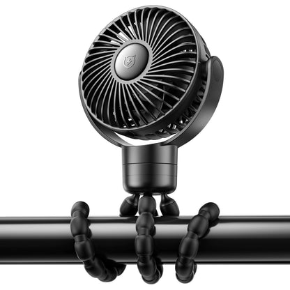 SMARTDEVIL Portable Stroller Fan, 4000mAh Small Battery Operated Baby Fan with Buckle, 4 Speeds Car Seat with Flexible Tripod, Dual 360° Rotatable, for Crib, Peloton Bike, Travel