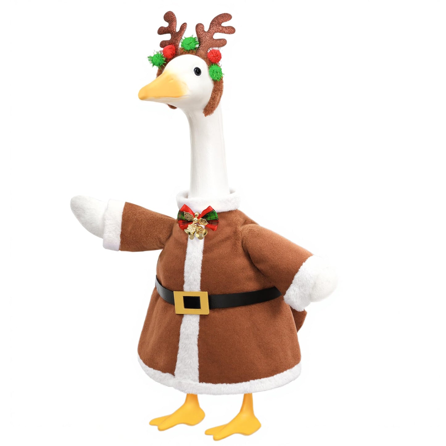 Lodaxu Christmas Porch Goose Outfit for Large 23" High Cement or Plastic Goose Statue, Yard Goose Cloths with Deer Antler Headband, Bell Bow Tie Decor for Outdoor Lawn Gaden Patio