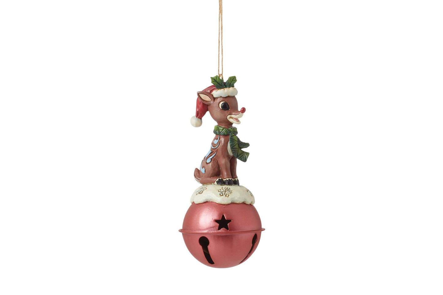 Enesco Rudolph Traditions by Jim Shore Reindeer Standing on Bell Hanging Ornament, 4.37 Inch, Multicolor