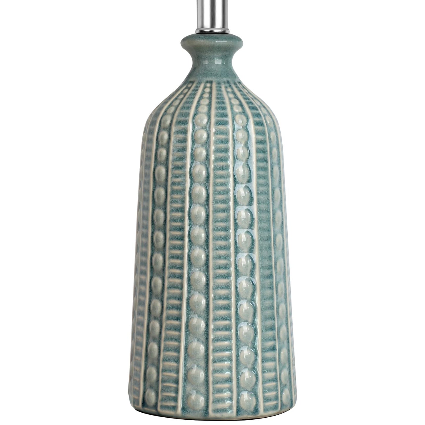 JUNNAI Green Ceramic Table Lamp 24.5": 3-Way Dimmable Nightstand Lamp with White Drum Lamp Shade | Modern Bedside Lamp for Bedrooms & Living Room (Bulb Included)