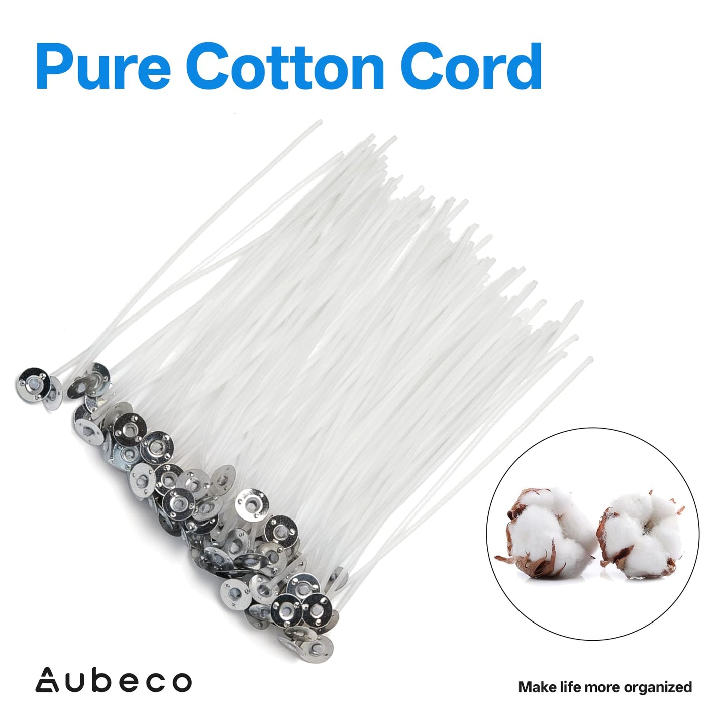 Aubeco 60Pcs Candle Wick, Low Smoke 12 Inch Pre-Waxed Cotton Wick with Tabs, Natural Cotton Core for Candle Making, Soy Candle DIY