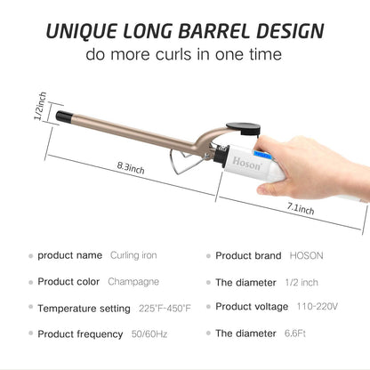 Hoson 1 Inch Curling Iron Professional Ceramic Tourmaline Coating Barrel Hair Curler, LCD Dispaly with 9 Heat Setting(225°F to 450°F for All Hair Types, Glove Include)