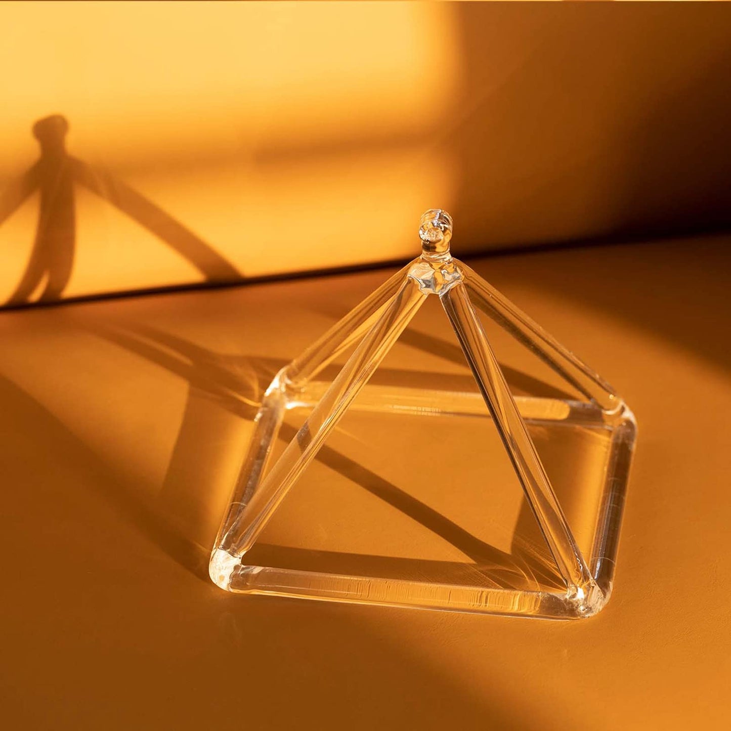 Hye-eun Crystal Singing Pyramid, Clear 8 inch Quartz Pyramid with Crystal Singing Bowl Stick and Purple Rope