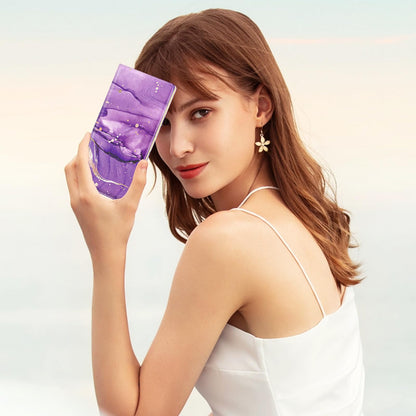 TMOODEL Wallet Women, Cute Marble RFID Blocking Credit Card Holder for Women, Slim Thin Leather Bifold Ladies Purse, Clutch Billfold Card Holder Wallets with 11 Card Slots & ID Window, Purple Abstract