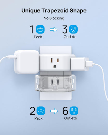 TROND Multi Plug Outlet Extender 2 Pack - Electrical Wall Splitter, 3 Way Angled Wall Outlet Adapter, Cruise Essentials, Small Multiple Plug Expander for Cruise Ship Home Office Dorm Room, White