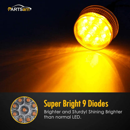 Partsam Truck Lamps Kit Clear Lens, 20Pcs 2" Round Amber Trailer Truck LED Side Marker Clearance Lights 9 Diodes + 5Pcs Top Roof Running lights 31 LED Amber Truck Cab Marker Clearance Lights