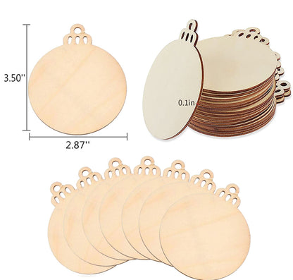 pojah 60Pcs Wood Slices,3.5" Wooden Christmas Ornaments,Unfinished Predrilled Wood Circles for Crafts Centerpieces,DIY Round Wooden Discs Hanging Decorations
