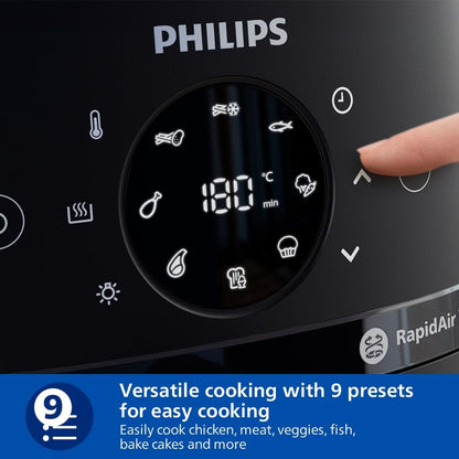 Philips Air Fryer 2000 Series 6.2L - 1700W Power, Cooking window, RapidAir technology, Digital touchscreen, 13 cooking options, Up to 90% less fat, Black (NA230/00)