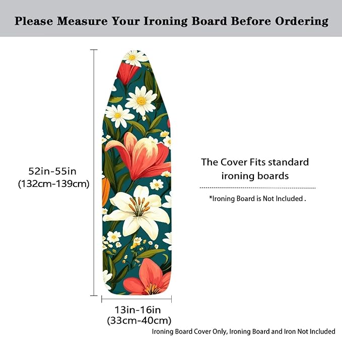 Narcissus Cover for Ironing Board 15x54 Inch Standard Size Flower Print Iron