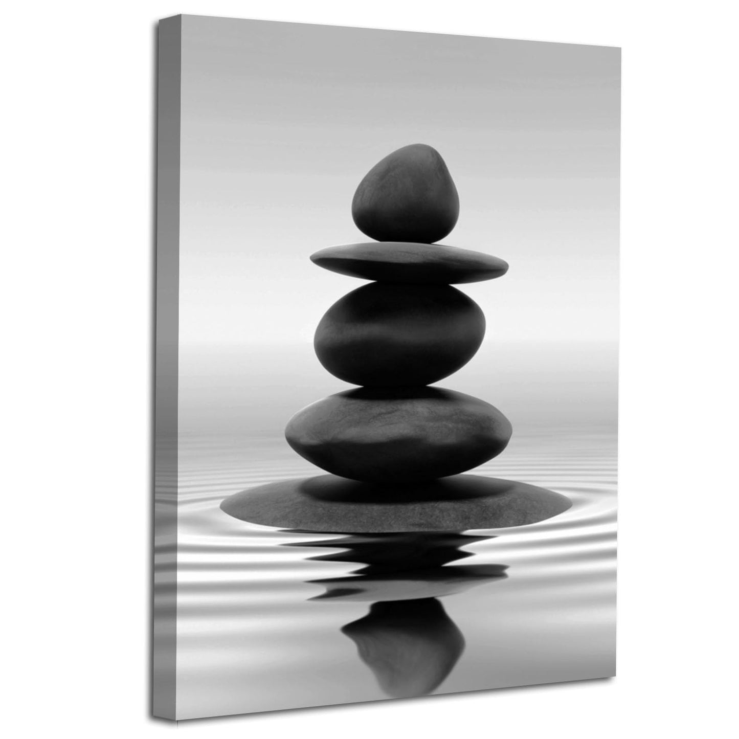 LZIMU Black and White Zen Wall Art Stones in Water Pictures Print on Canvas for Bathroom Yoga Meditation Spa Room Living Room Bedroom Wall Decorations Framed (Zen-1, 12"x18" (30x45cm))