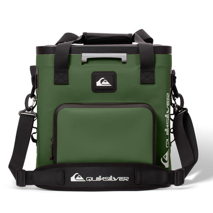 Quiksilver Zipperless Box Cooler 20L, Holds 24 Cans, 48 Hour Insulation, Leakproof & Waterproof Design, Heavy Duty TPU, IPX7, Padded Straps, Kangaroo Pockets, Bottle Opener (Trekking Green)