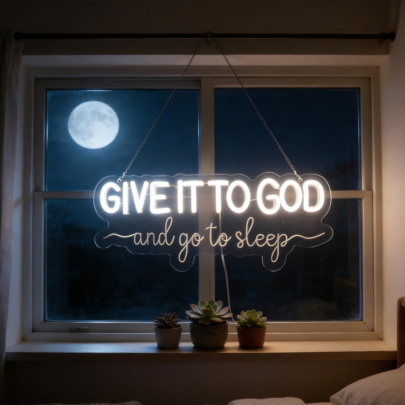 Give It to God and Go to Sleep Neon Sign Led Dimmable Neon Lights for Bar Room Home Art Wall Decor Party Window Living Room Decor Christmas' Birthday Gift (Warm white)