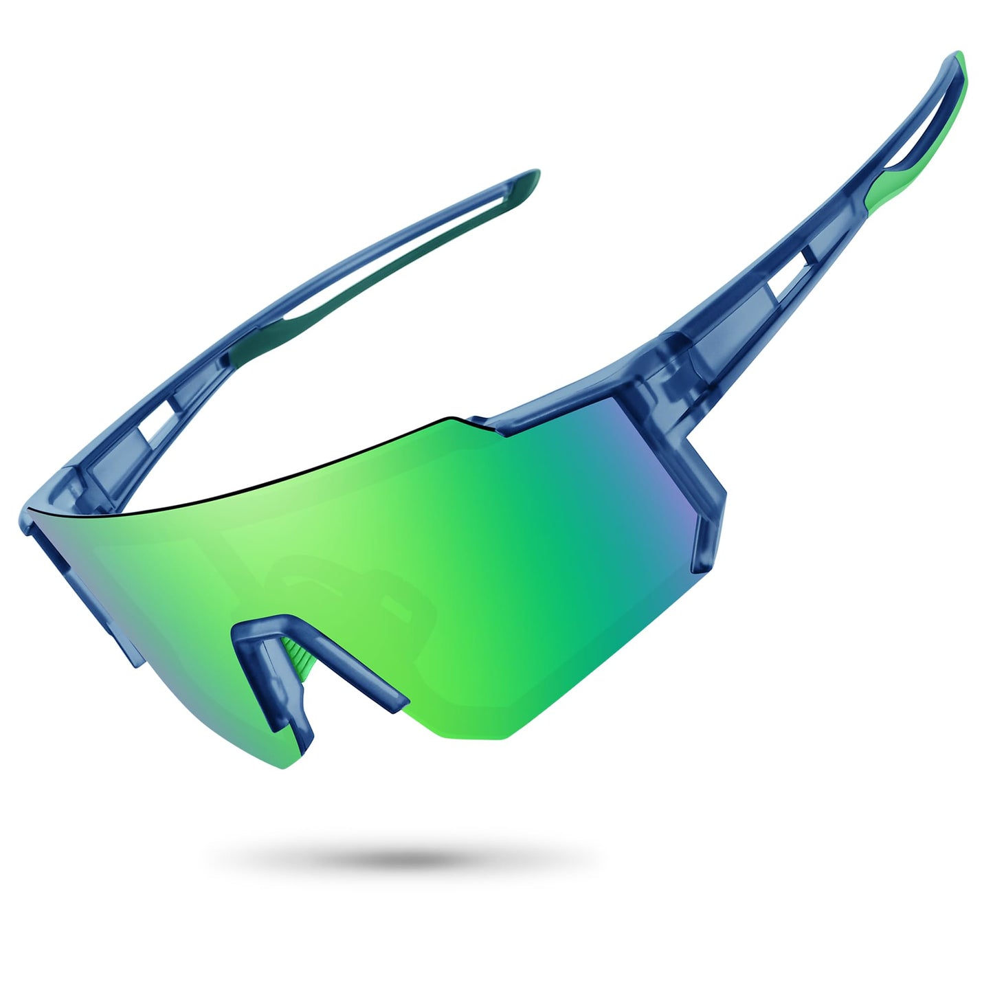 STORYCOAST Polarized Sports Sunglasses for Men Women,Driving Fishing Cycling Mountain Bike Sunglasses UV400 Protection Clear Dark Blue Frame-Green Mirror Lens