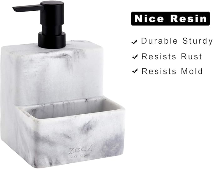 zccz Soap Dispenser with Sponge Holder, Marble Look Liquid Hand and Dish Soap