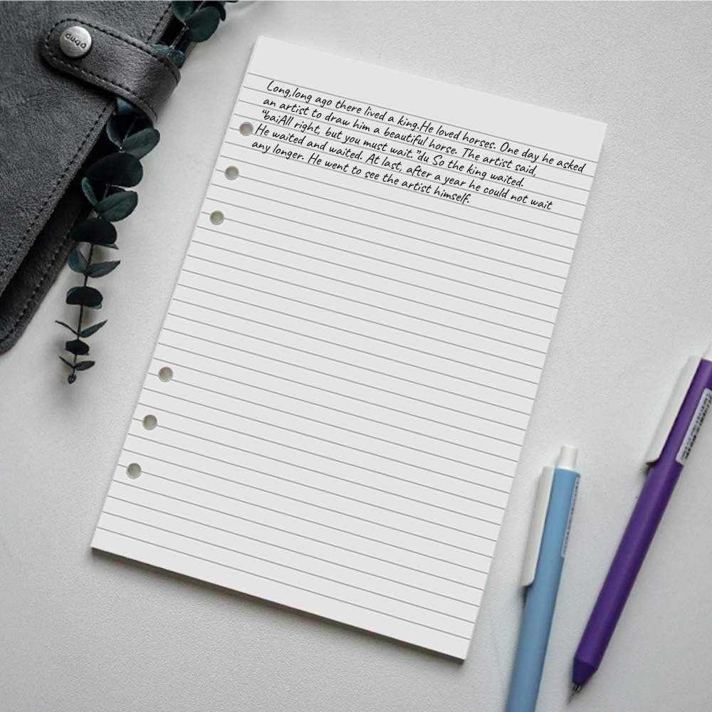 (5 Pack) A5 Lined Refills Paper for Filofax Planner/Binders/Organizer, 6 Hole Punched, Total 500 Sheets/1000 Pages, 100gsm, White, 5.8 x 8.2 Inch Filler Paper