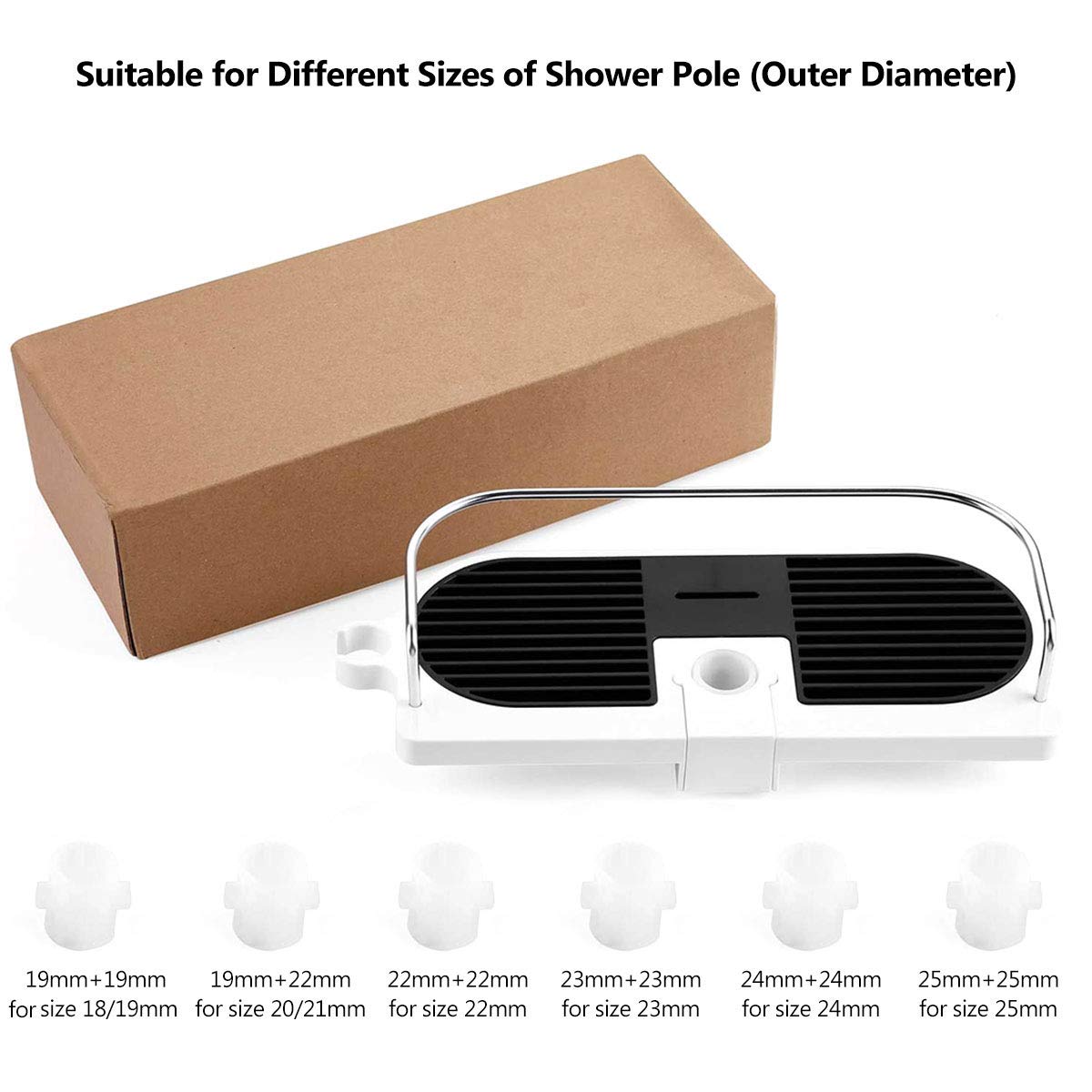 homeasy Bathroom Shower Shelf, Shower Caddy/Tidy No Drilling Shower Holders Storage for Soap Shampoo Shower Rack Hanging with Buckle and Shower Head Hook Suit 19mm-25mm Shower Rail