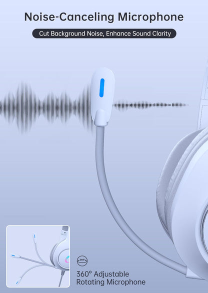 syndesmos CM7002 Gaming Headset for PS5, PS4, PC, Mac, Switch, Xbox Series, Surround Sound RGB Gaming Headphones with Noise Canceling Microphone, 50MM Dynamic Drivers, 3.5MM Audio Jack, Light White