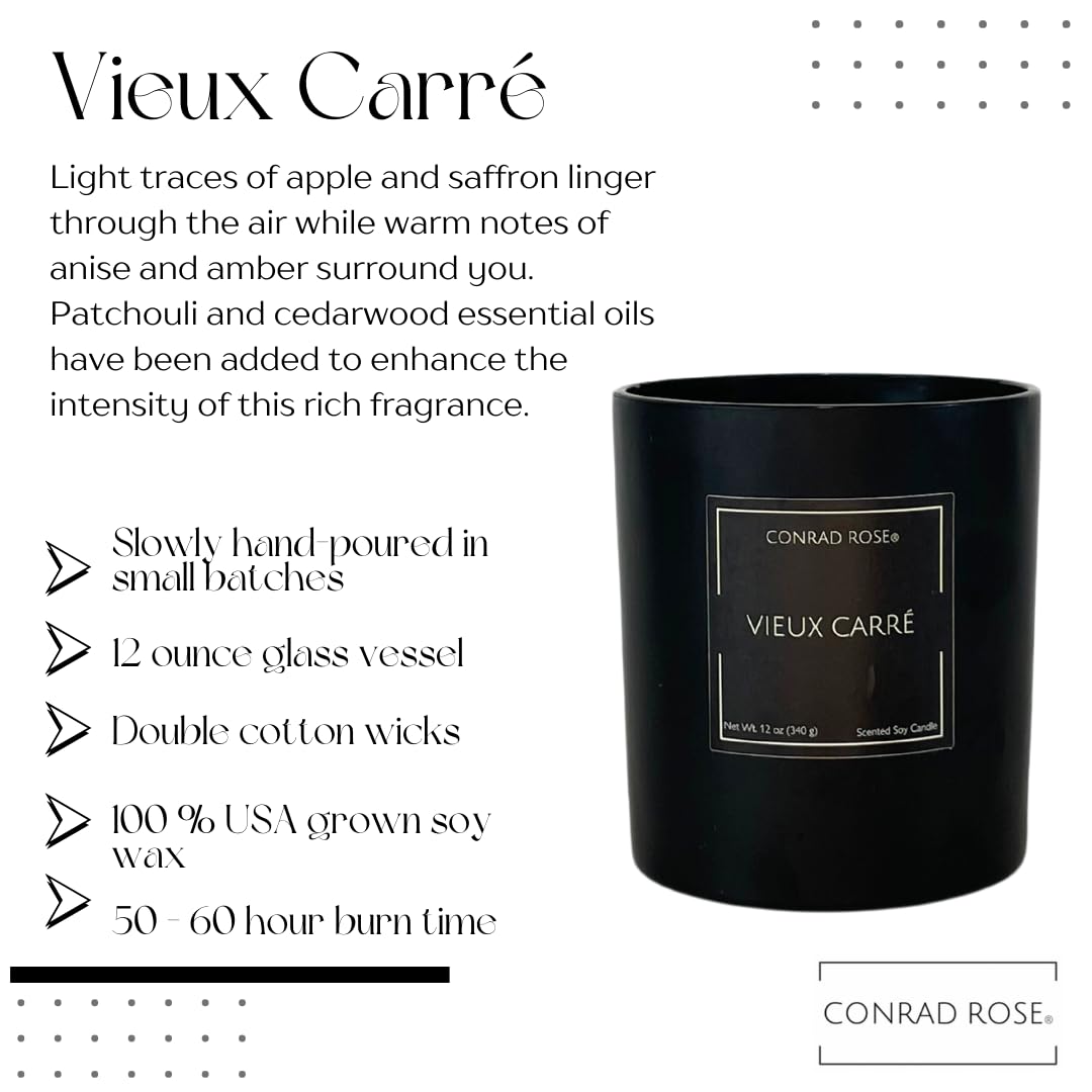Conrad Rose Scented Soy Candle 12 oz (Vieux Carré) New Orleans French Quarter Amber Patchouli Masculine Scented