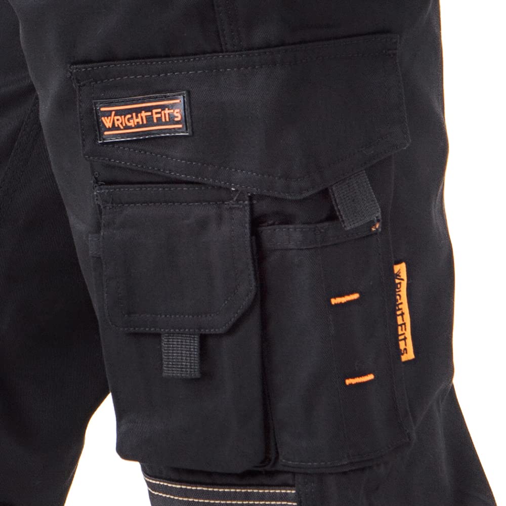 WrightFits Men Holster Work Trousers Black - Heavy Duty Safety Combat Cargo Pants - Multi Pockets - Knee Pad Pockets - Triple Stitched - Durable Workwear (32W X 29L)