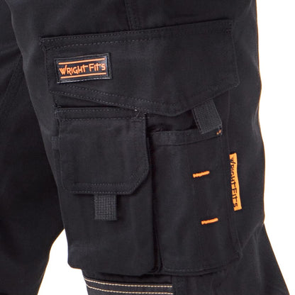 WrightFits Men Holster Work Trousers Black - Heavy Duty Safety Combat Cargo Pants - Multi Pockets - Knee Pad Pockets - Triple Stitched - Durable Workwear (32W X 29L)