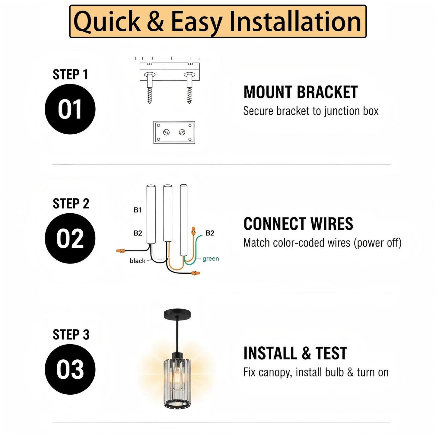 Virelite Modern Clear Fluted Glass Pendant Light 1 Pack - Thick Ribbed Glass with Soft Glow, Adjustable E26 Hanging Lamp for Kitchen Island & Dining Room