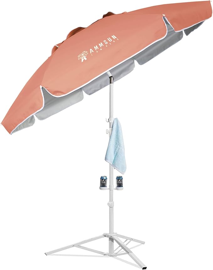 AMMSUN Shade Umbrella, Premium Portable Umbrella with Stand, 6.5ft Lightweight Free Standing Canopy for Sporting Games, Adjustable Instant Sun Protection and Easy to Carry, Peach Pink