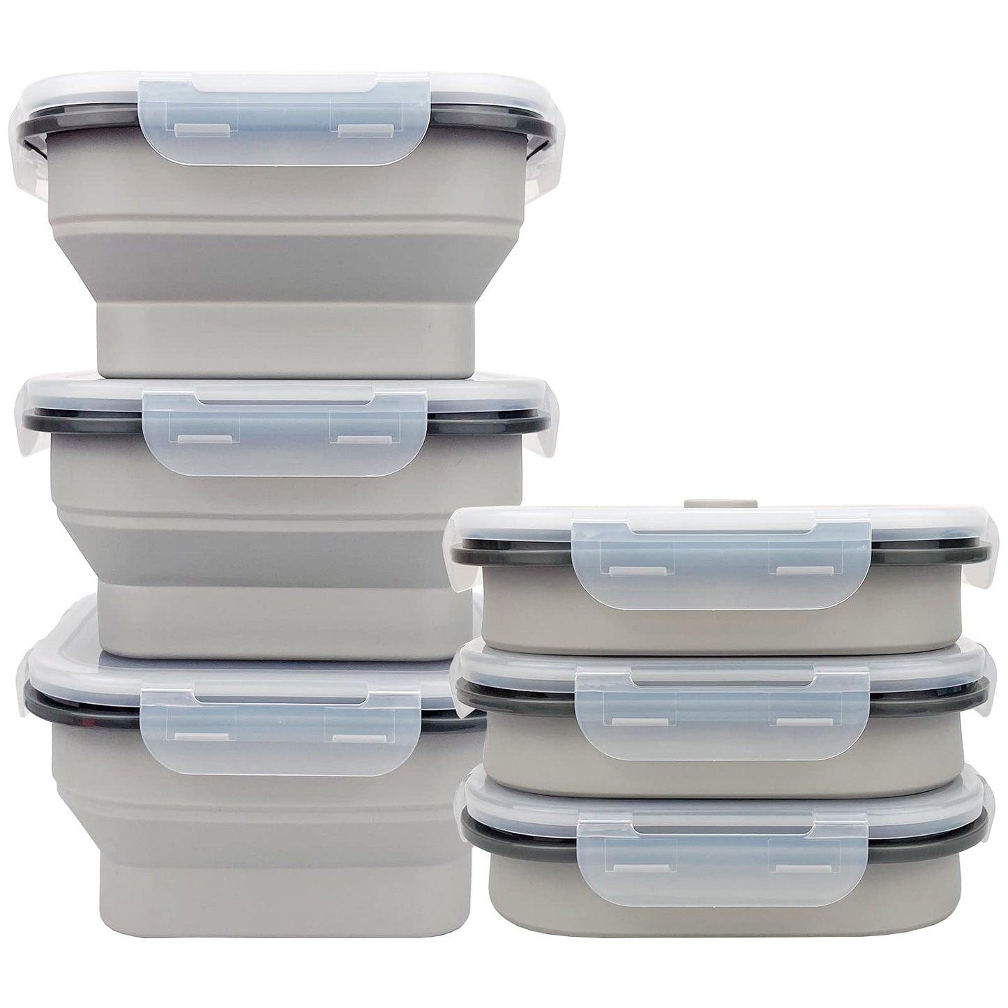 CARTINTS Large 1200ml Collapsible Bowls with Lids, Silicone Food Storage Containers, Space-Saving Meal Prep Containers For Kitchen and Outdoors Camping, Set of 3, Grey