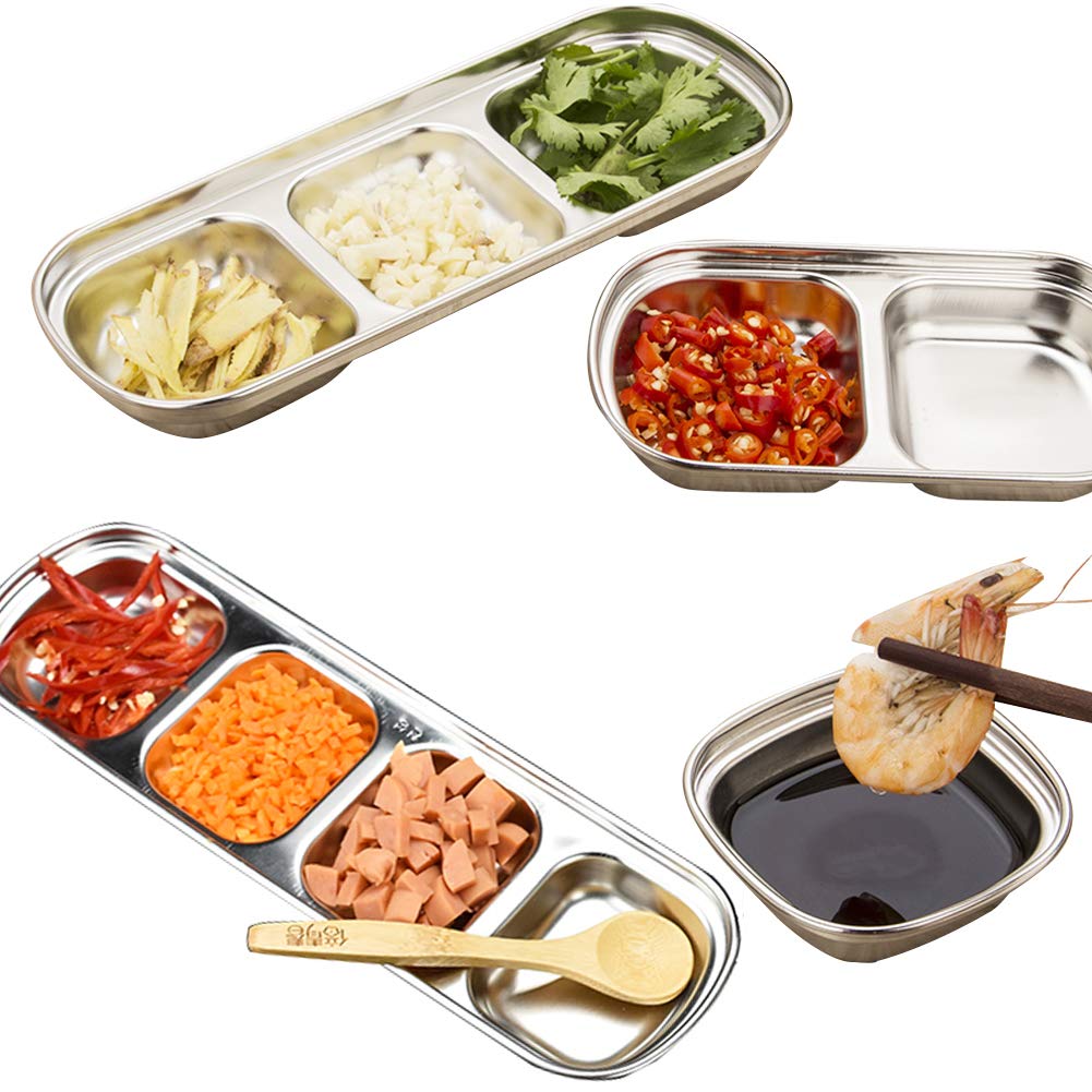 Apol 4 Pcs Stainless Steel Modern Condiment Dishes, Seasoning Dishes for Appetizer, Snacks, Condiments