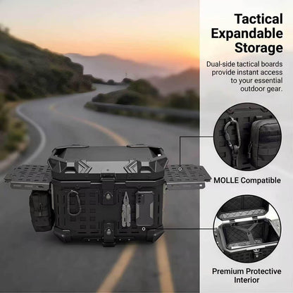 Sekcrlaumix Motorcycle Top Box，Multifunctional Motorcycle Tail Box, 45L Aluminum Alloy Storage Trunk, Black, Armored Design for Camping, Outdoor Adventure