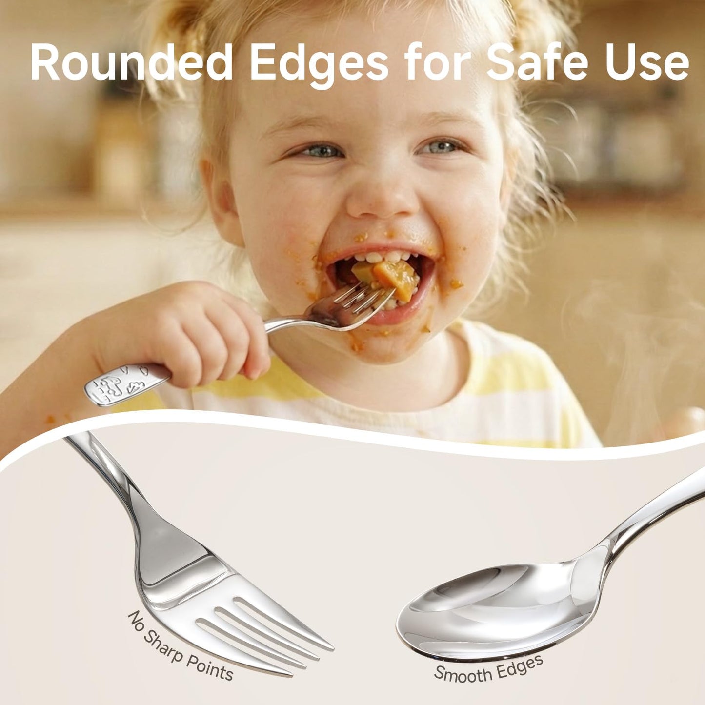 KINGSTONE 6 Pieces Toddler Utensils Set, 18/10 Stainless Steel Kids Silverware, 3 Forks & 3 Spoons, Food-Grade, Cute Car Design, Dishwasher Safe for Children Self-Feeding